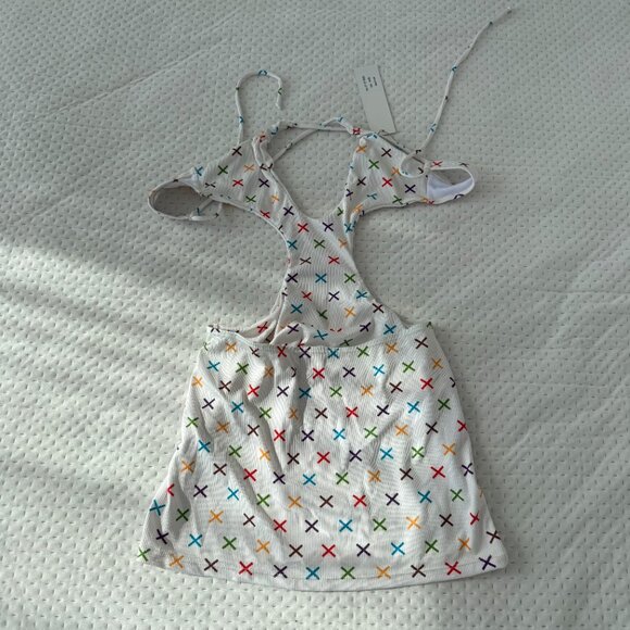Boutine LA Vanila white Ribbed Logo Print Cut-Out Dress small NWT - Picture 5 of 6